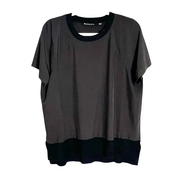 Athleta Zephyr Shell Top Women's Size M Raglan Sleeve Hi Low Ribbed Hem Black - Picture 2 of 9